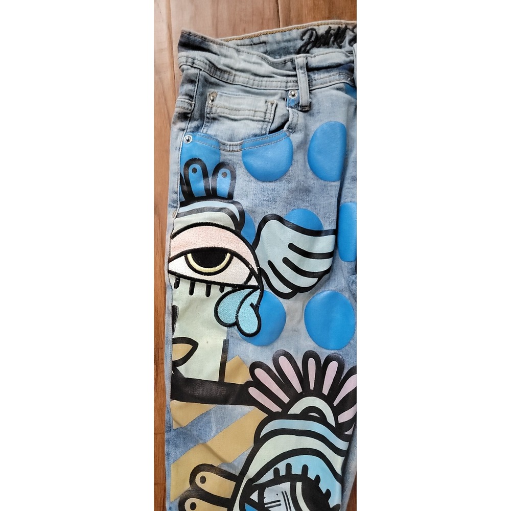 8eight DSTRKT Men's Cream Blue Stretch Street Wear Denim Sz 32x32L - Picture 3 of 7